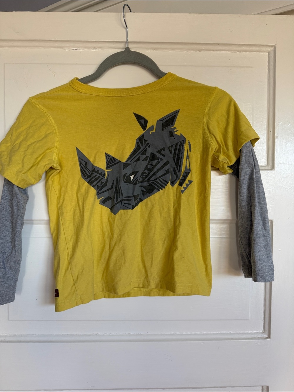 Tea Collection Yellow Layered-Look Long Sleeve Tee with Gray Rhino Graphic